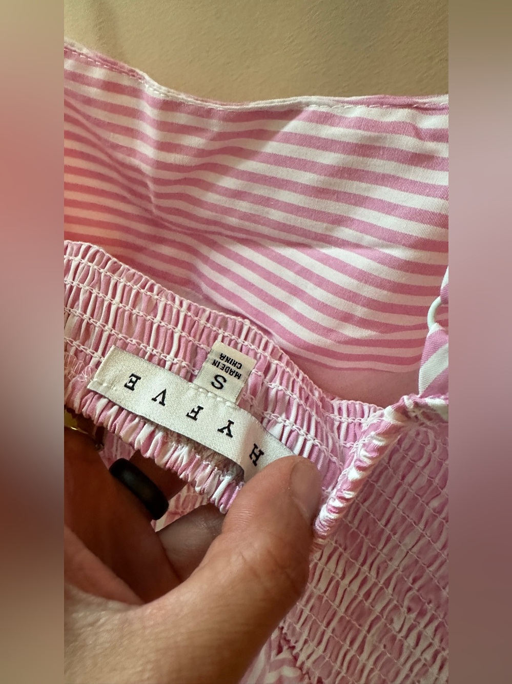 HYFVE Pink White Stripe Smocked Midi Dress Size S/M/L | P2P 14-16 - Picture 4 of 7